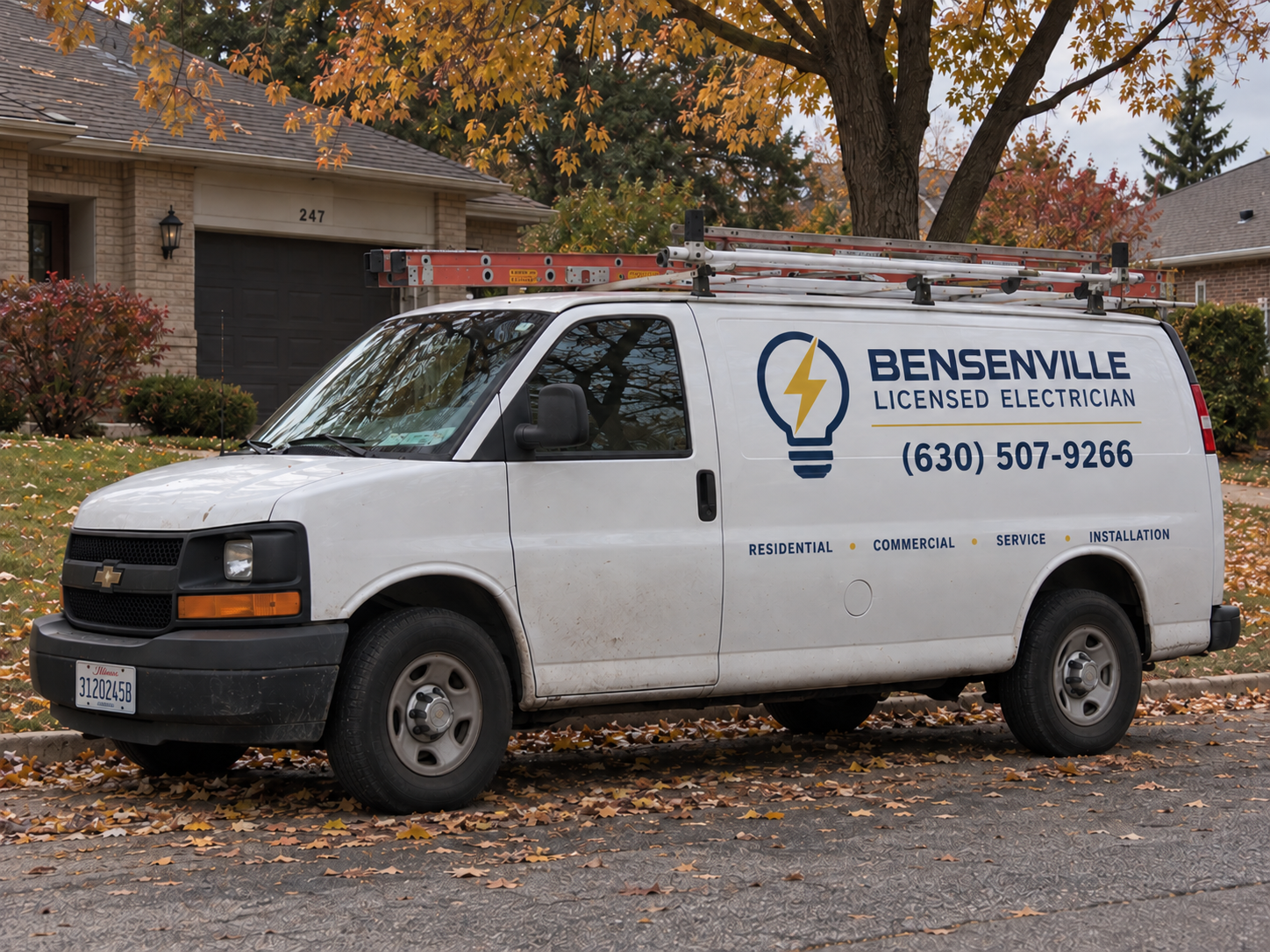 Bensenville Licensed Electrician service truck parked at a job site in Bensenville, IL